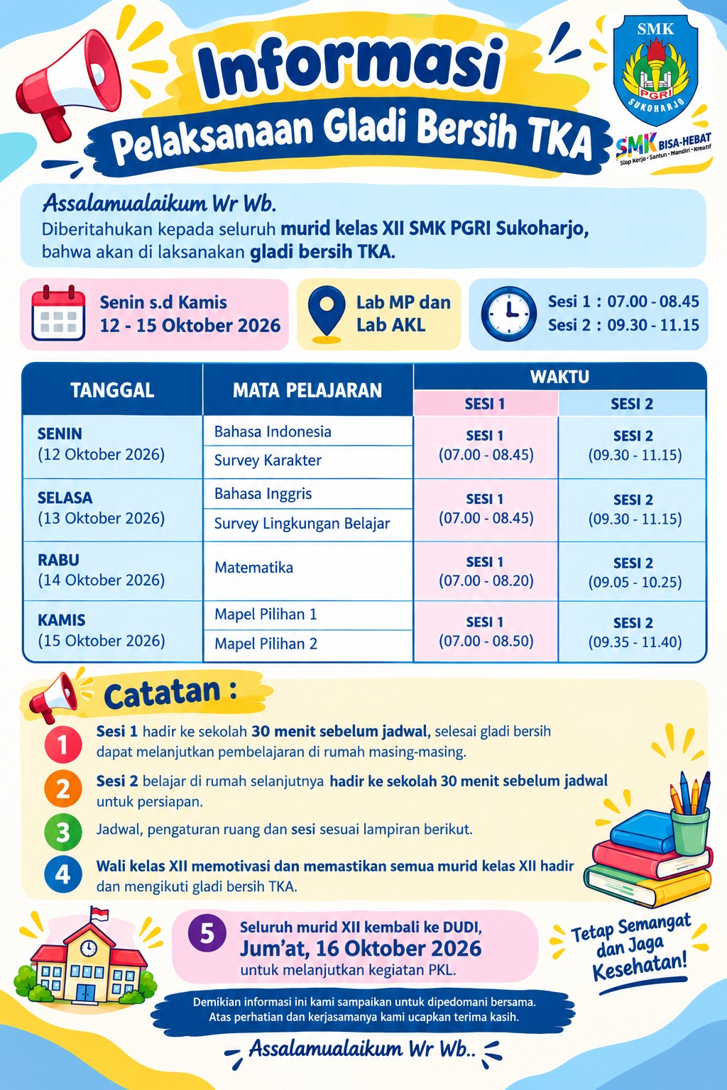 Informasi pelaksanaan Gladi Bersih TKA